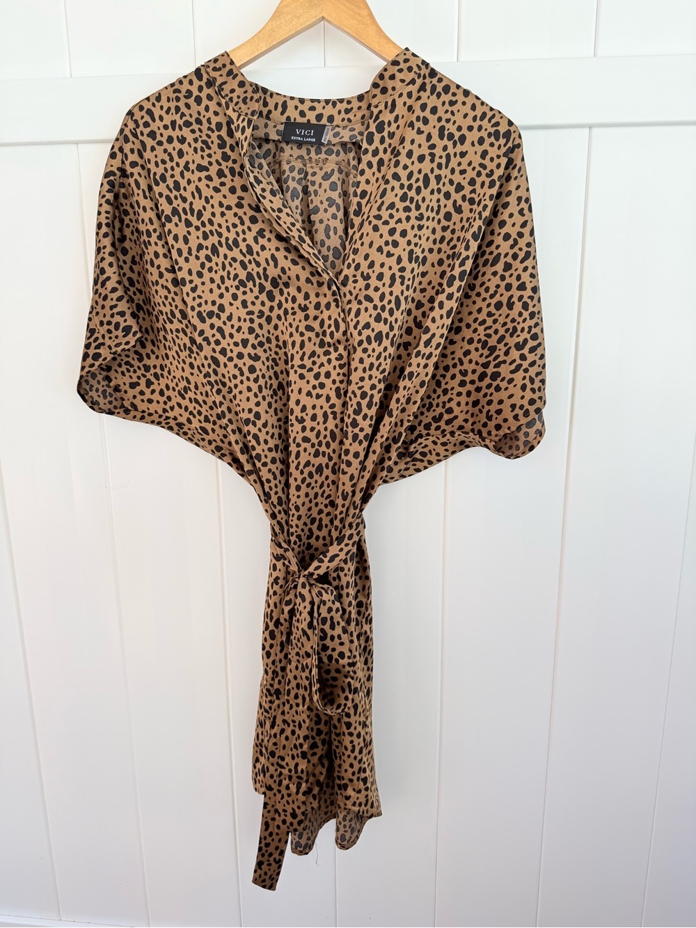 VICI Leopard Print Tie-Waist Dress - Tan/Black